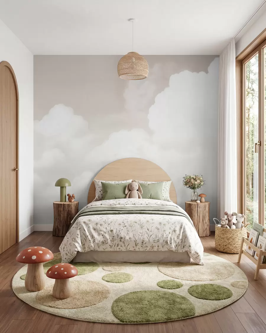 Fotobehang Wolken in crème w03301v2