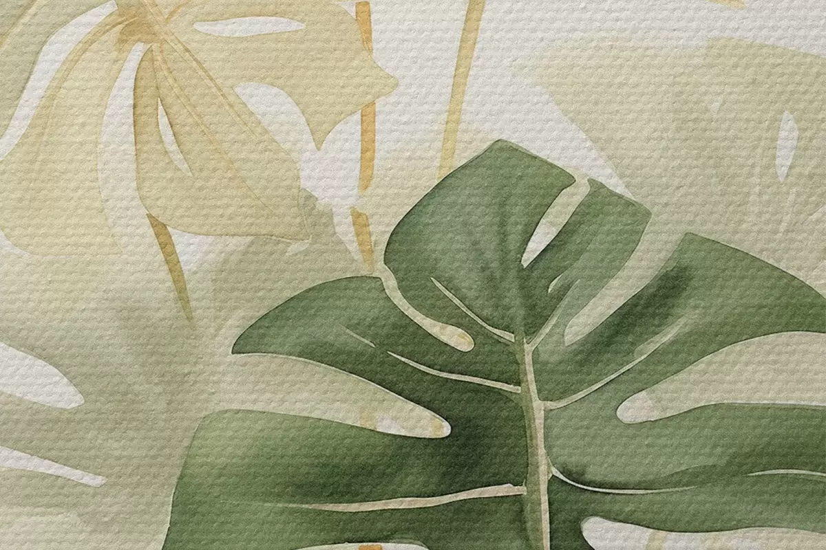 Ronde schilderijen Monsterabladeren, imitatie van aquarel r43209