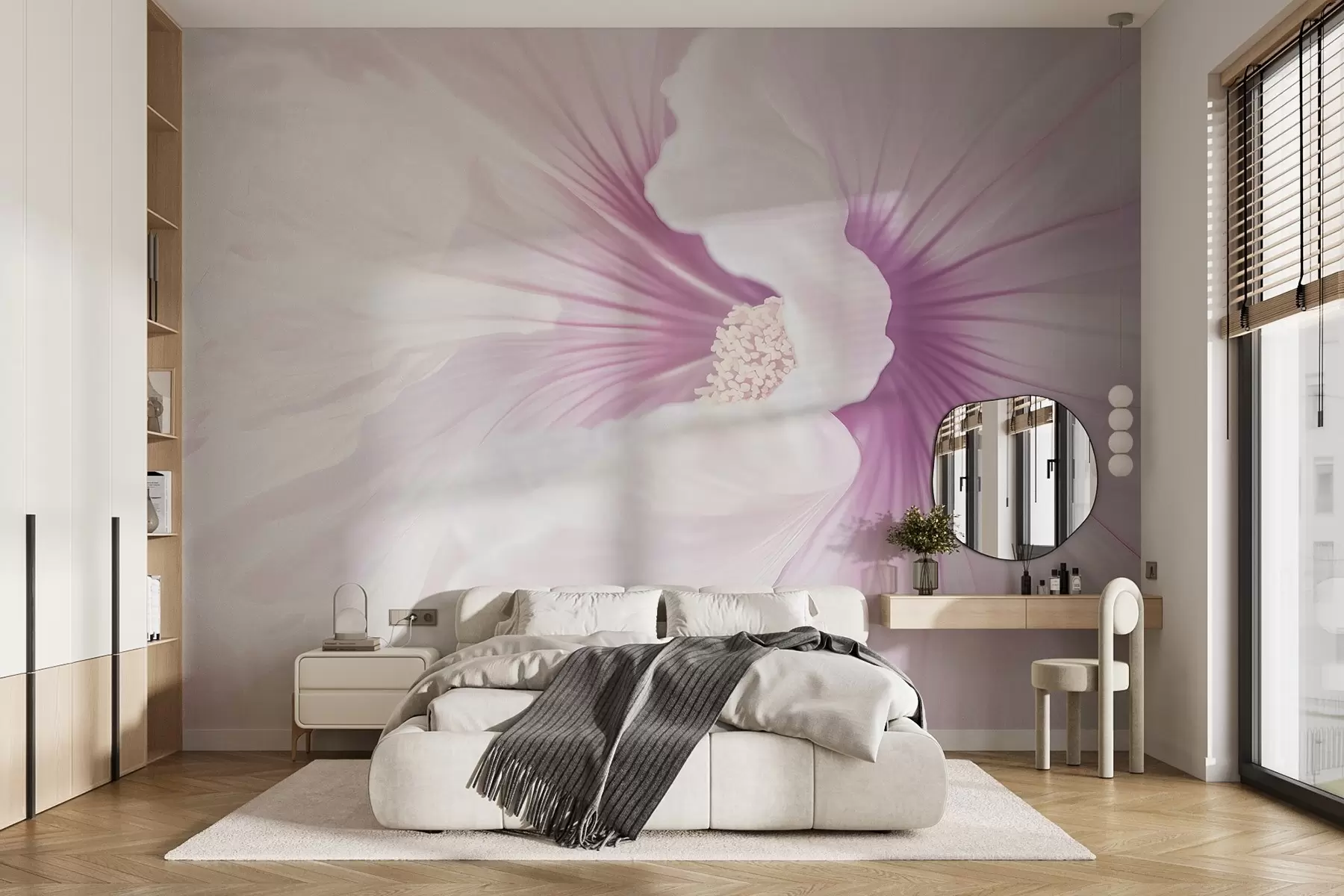 Fotobehang Witte en roze bloem close-up w03291