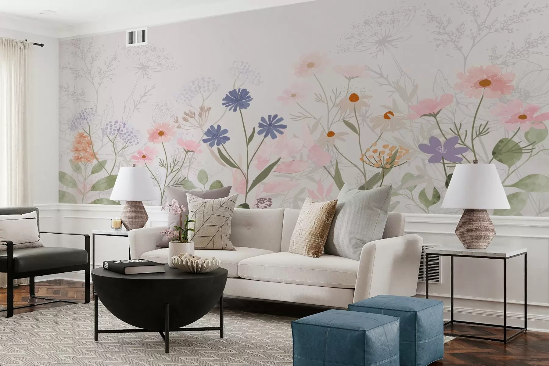 Fotobehang Wilde bloemen op een lichte achtergrond w03293