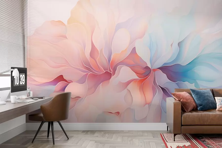 Fotobehang Abstract bloemmotief in zachtroze en blauwe tinten w08873