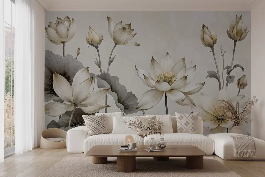 Fotobehang Geschilderde lotussen w03332