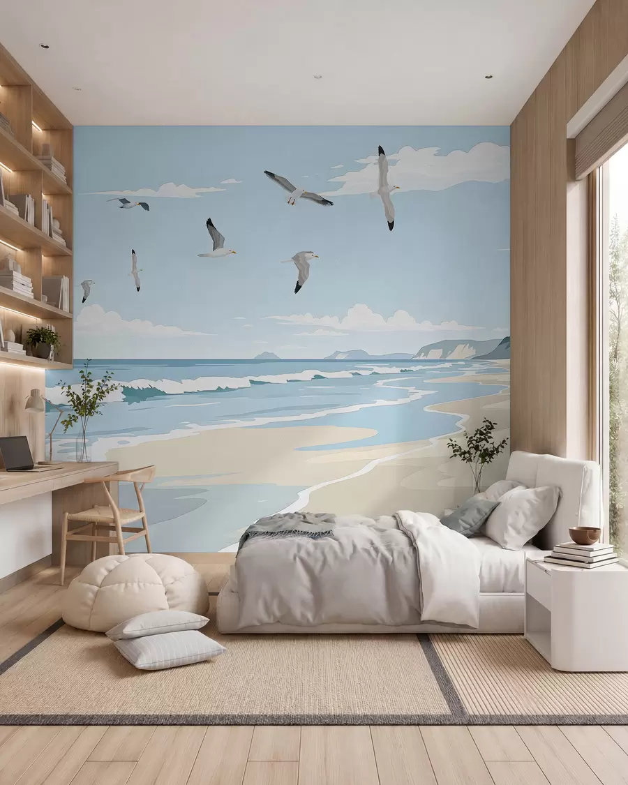 Fotobehang Meeuwen in een kusttafereel w03338