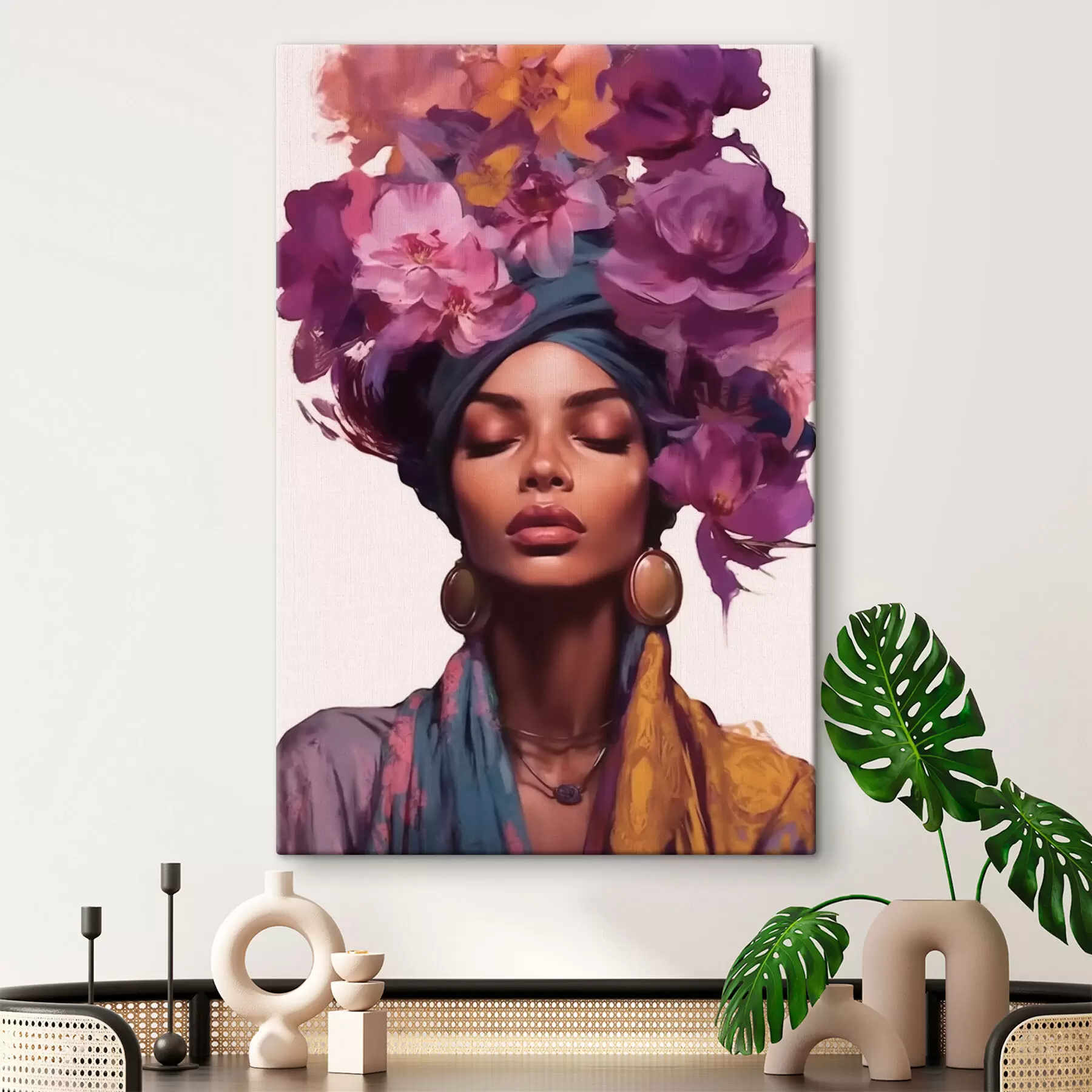  Schilderijen Mooie vrouw met bloemen s43040