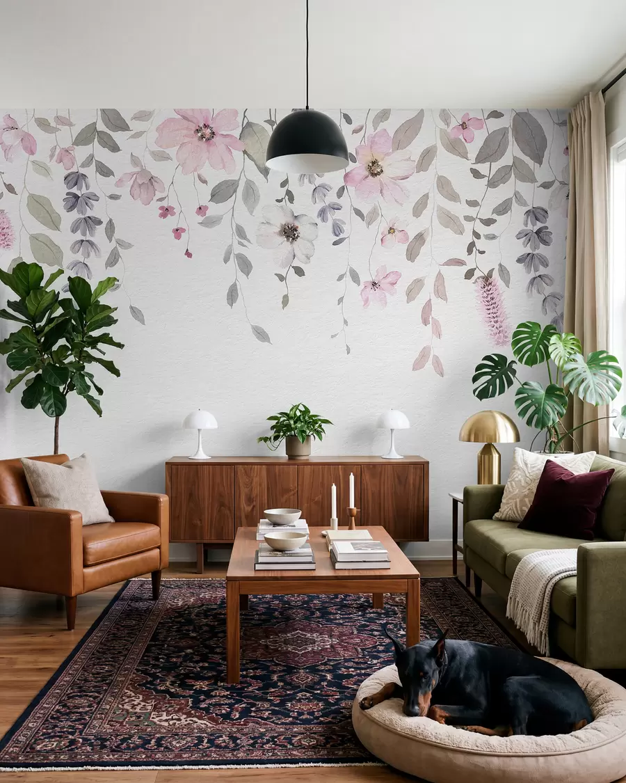 Fotobehang Hangende roze bloesems w03315