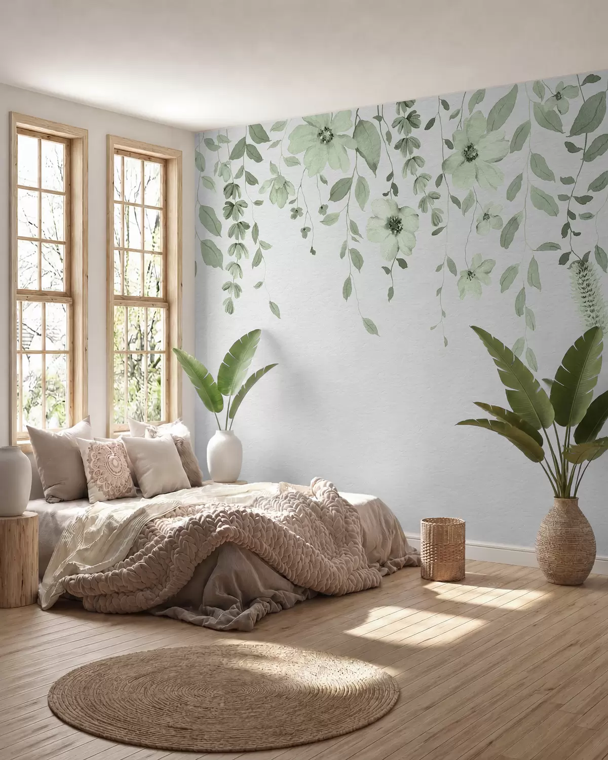 Fotobehang Hangende bloemen in groen w03315v2