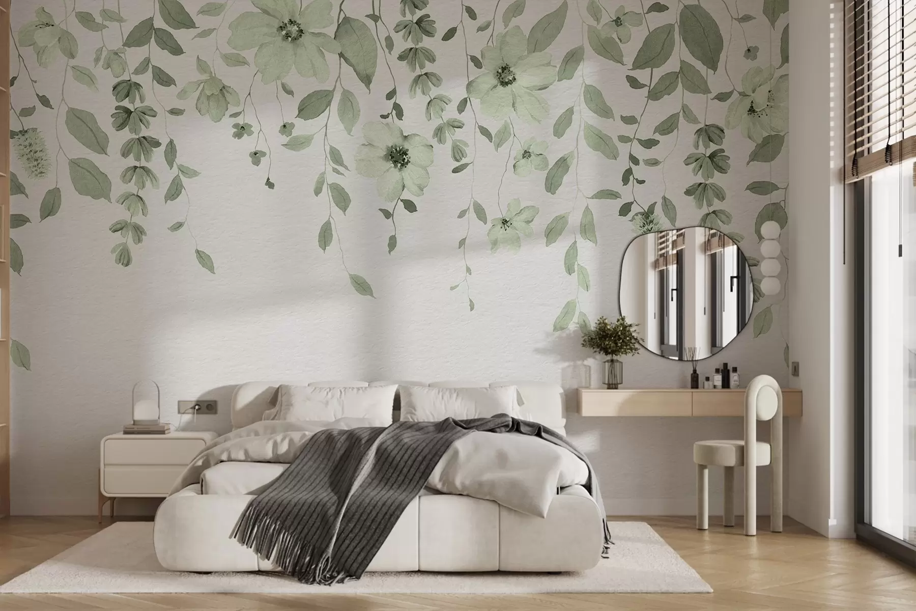 Fotobehang Hangende aquarel bloemen en bladeren w03315v2