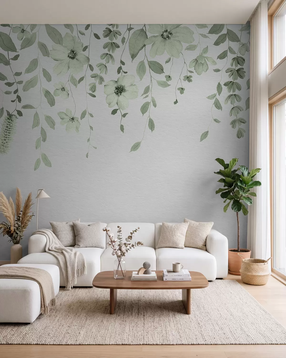 Fotobehang Hangende bloemen in groen w03315v2