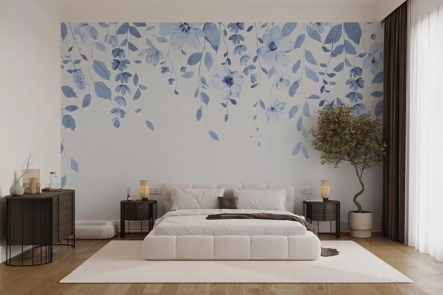 Fotobehang Hangende aquarel bloemen en bladeren w03315v3