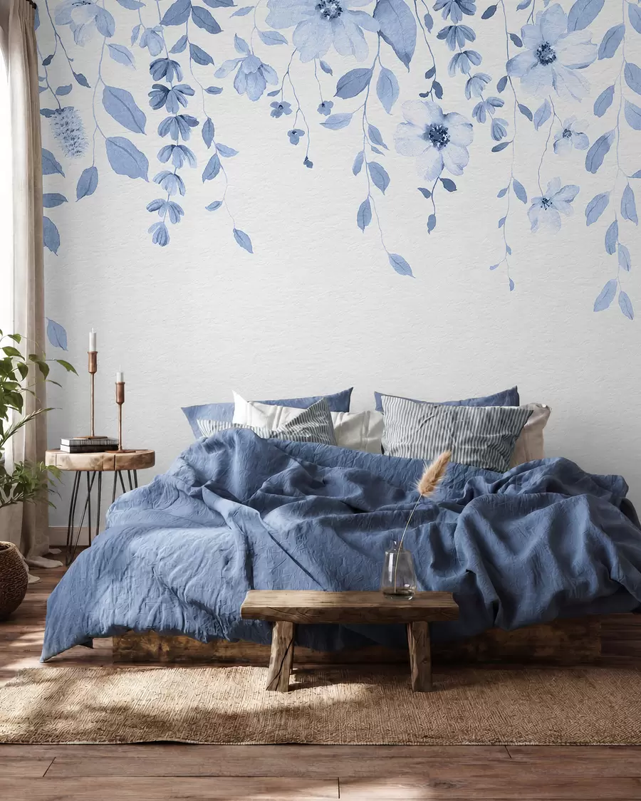 Fotobehang Hangende aquarel bloemen en bladeren w03315v3