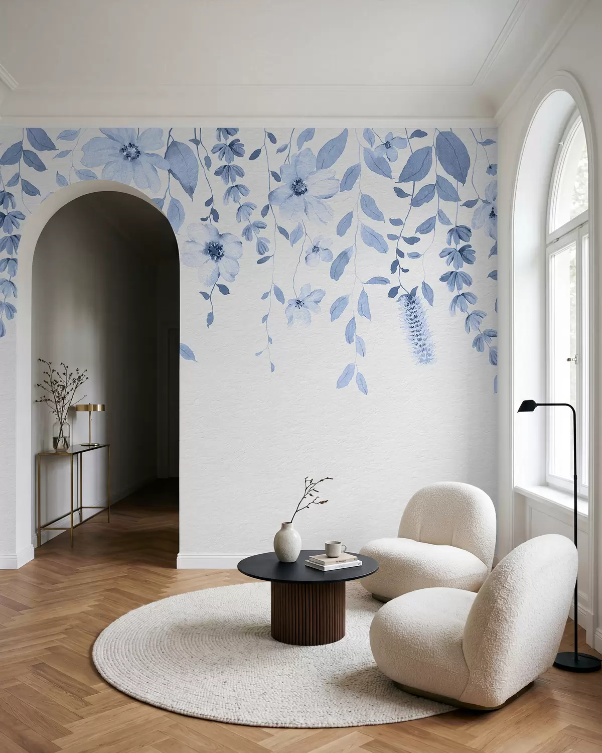 Fotobehang Hangende aquarel bloemen en bladeren w03315v3