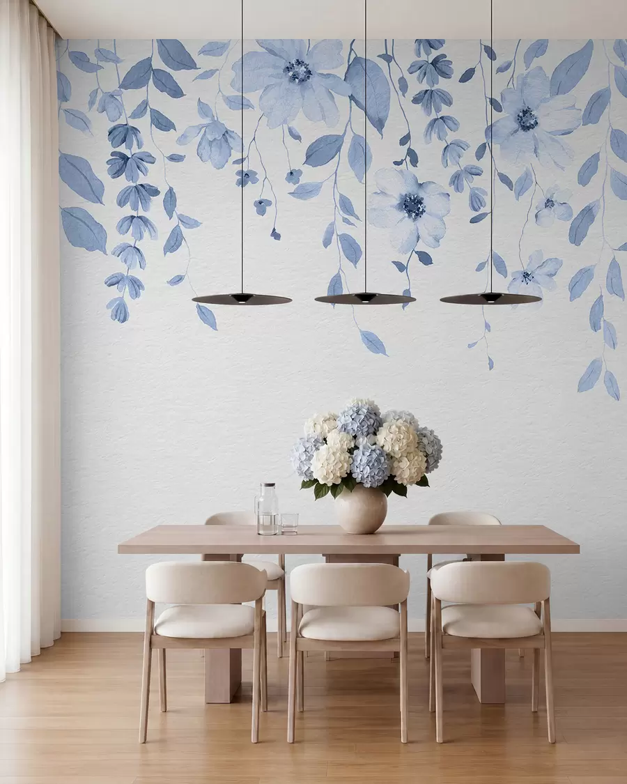 Fotobehang Hangende aquarel bloemen en bladeren w03315v3