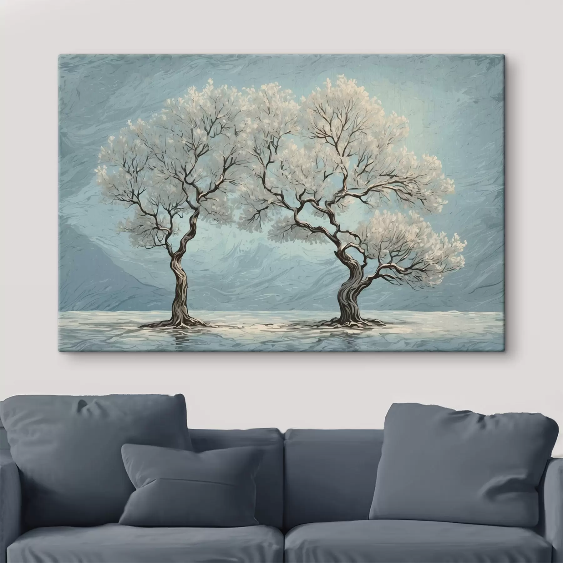  Schilderijen Witte bomen in acrylschilderstijl s43112