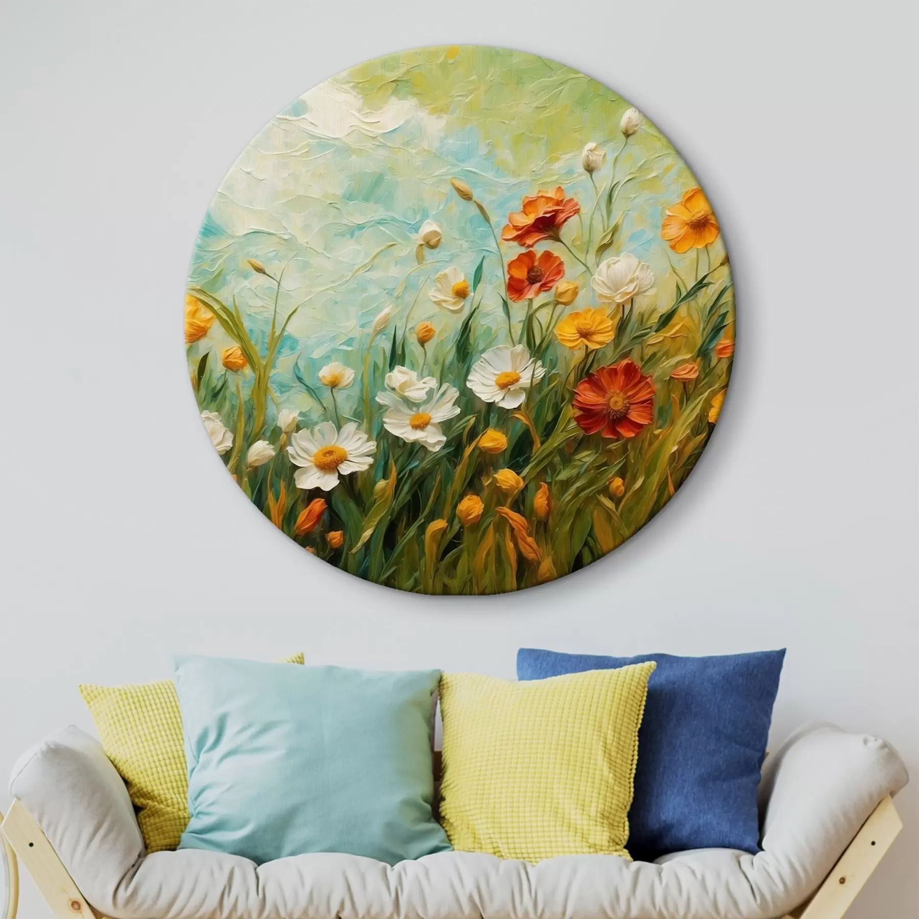  Schilderijen Bloemenveld op abstracte blauwe hemelachtergrond r43100