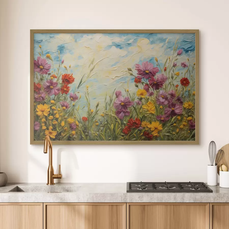 Fotobehang Bloemenveld in olieverfstijl f43102