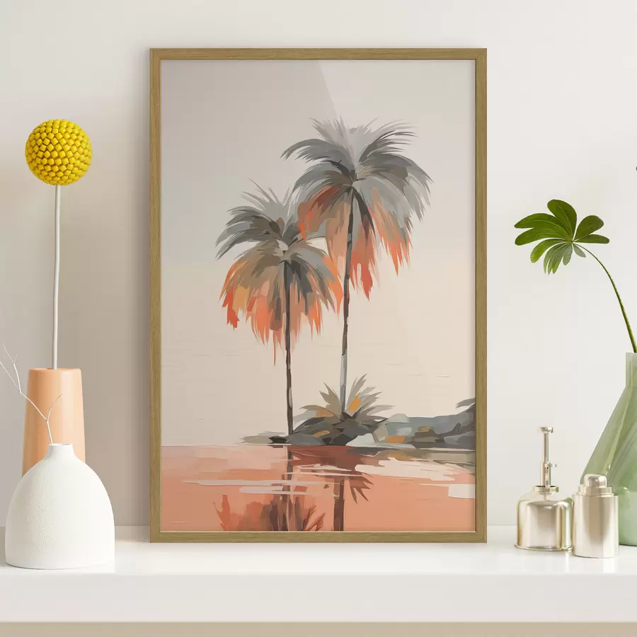 Fotobehang Palmbomen imitatie penseelstreken f43230