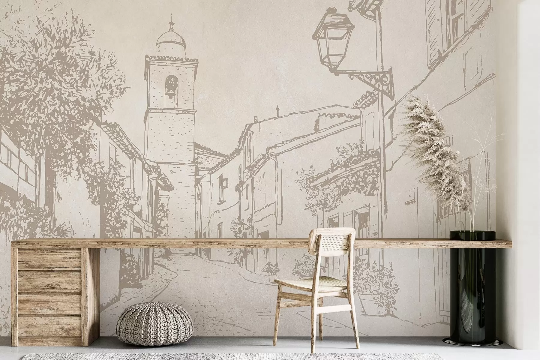 Fotobehang Stadsstraat, mooie architectuur, gebouwen, Middellandse Zee, beige kleuren w03346