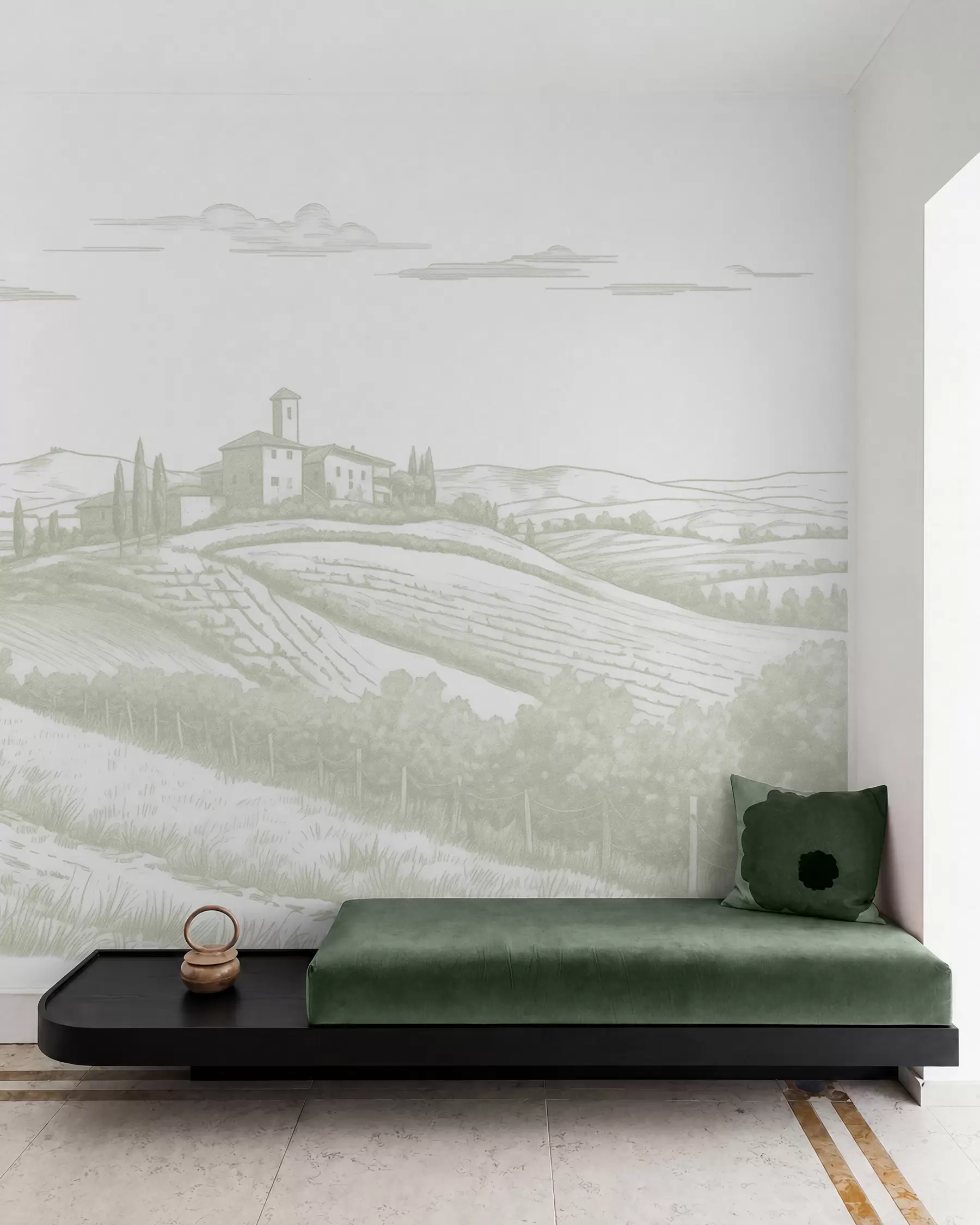Fotobehang Toscane landschappen, Italië, wijngaarden, natuur, oud kasteel, groene kleuren w03349v2