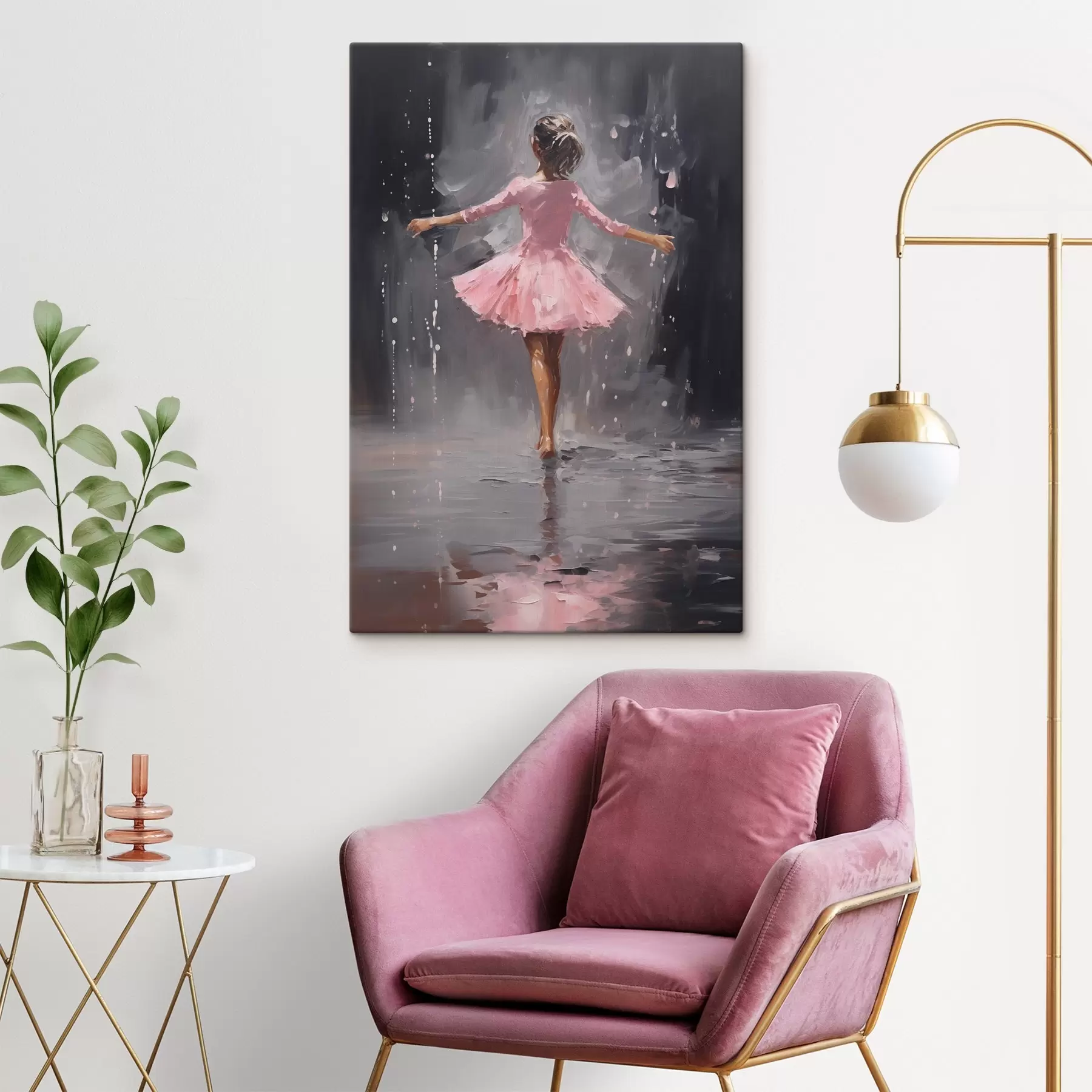  Schilderijen Mensen, meisje in roze jurk, imitatie olieverfschilderij s43258