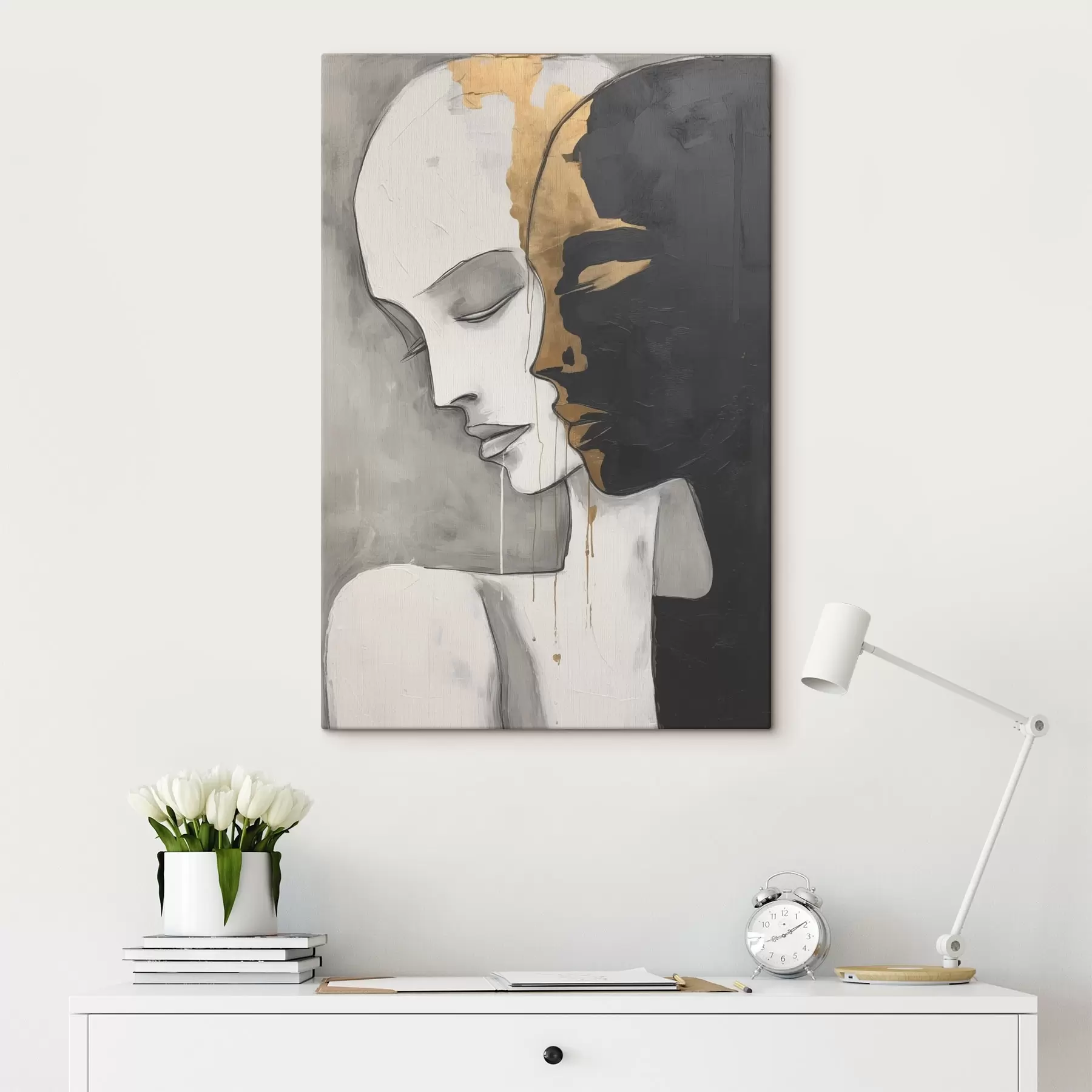  Schilderijen Contrasterende silhouetten met abstracte accenten s43280