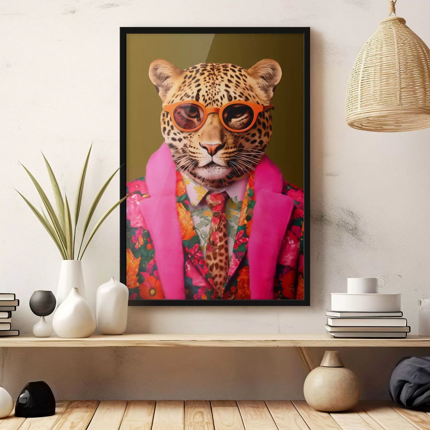 Fotobehang Stijlvol luipaard in een bloemenkostuum f43267