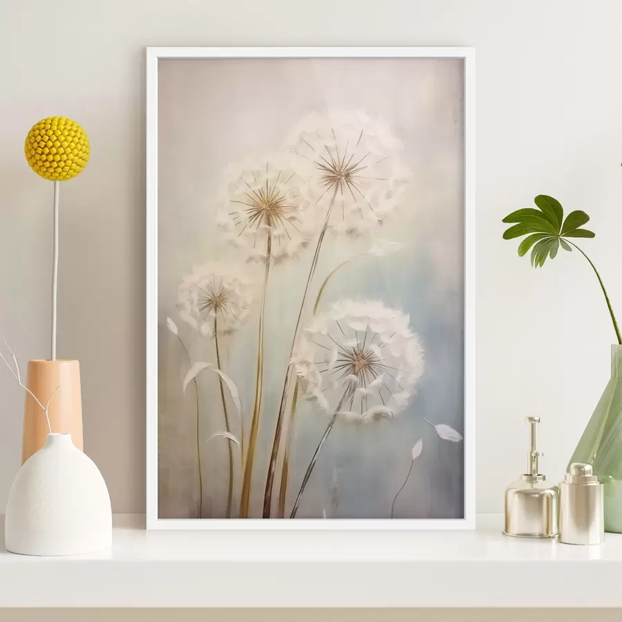 Fotobehang Delicate paardenbloemen op een pastelkleurige achtergrond f43279