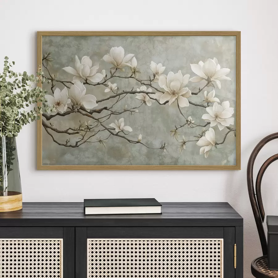 Fotobehang Magnolia tak op een pastel grunge achtergrond f43322