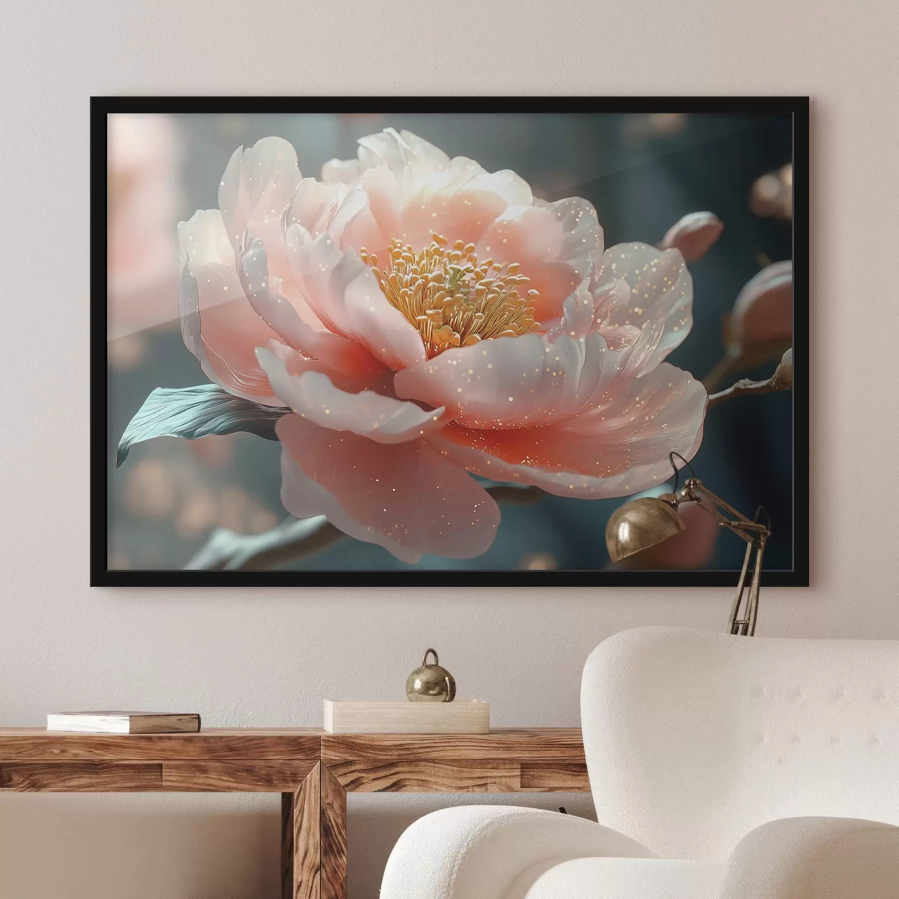 Fotobehang Delicate bloem op een tak met zonnestralen f43326