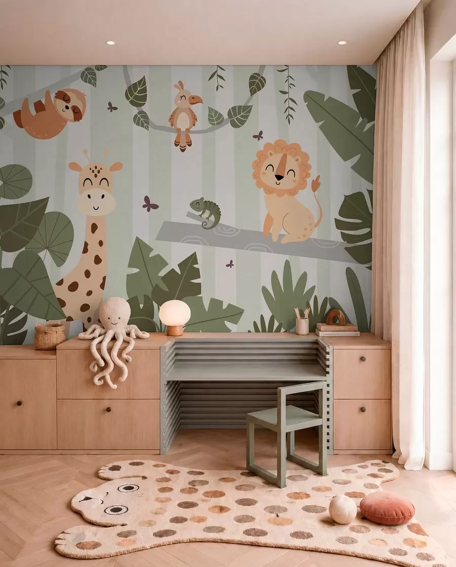 Fotobehang Landschap met tropische dieren w03376