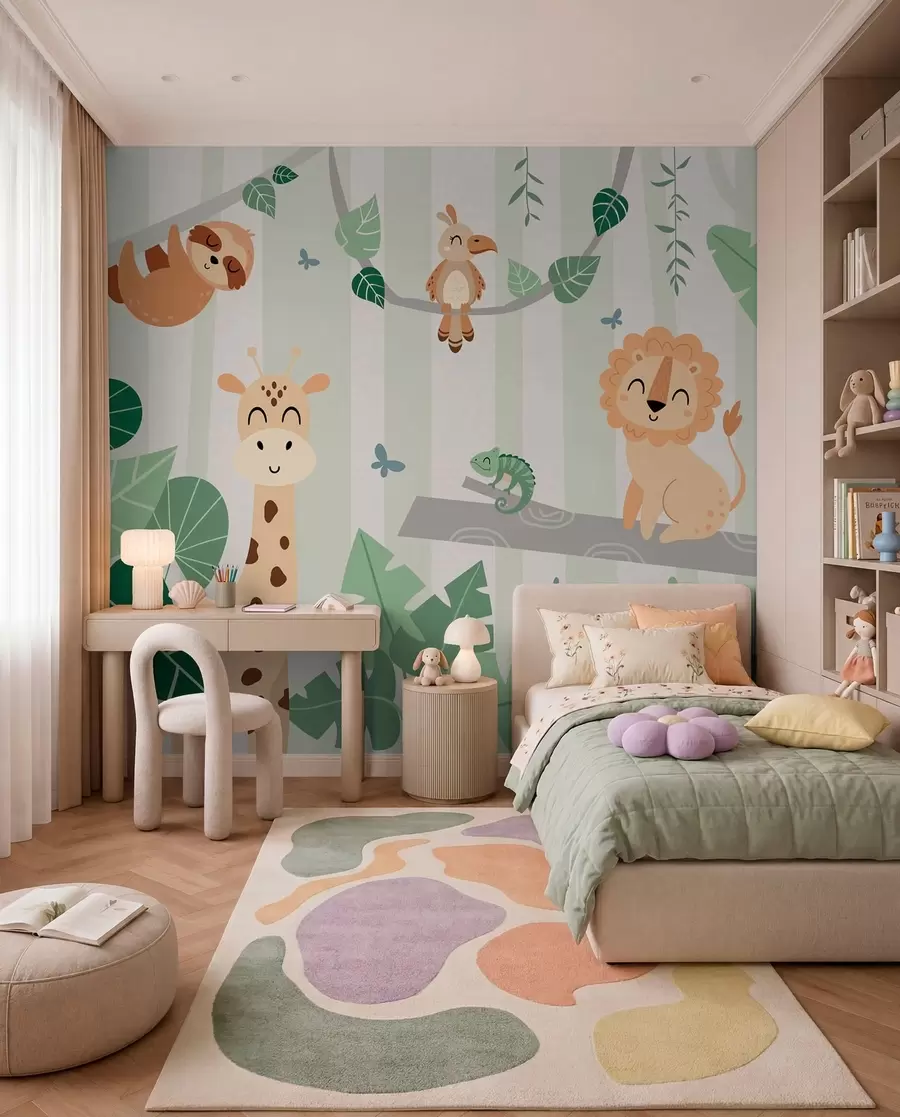 Fotobehang Landschap met tropische dieren w03376v1