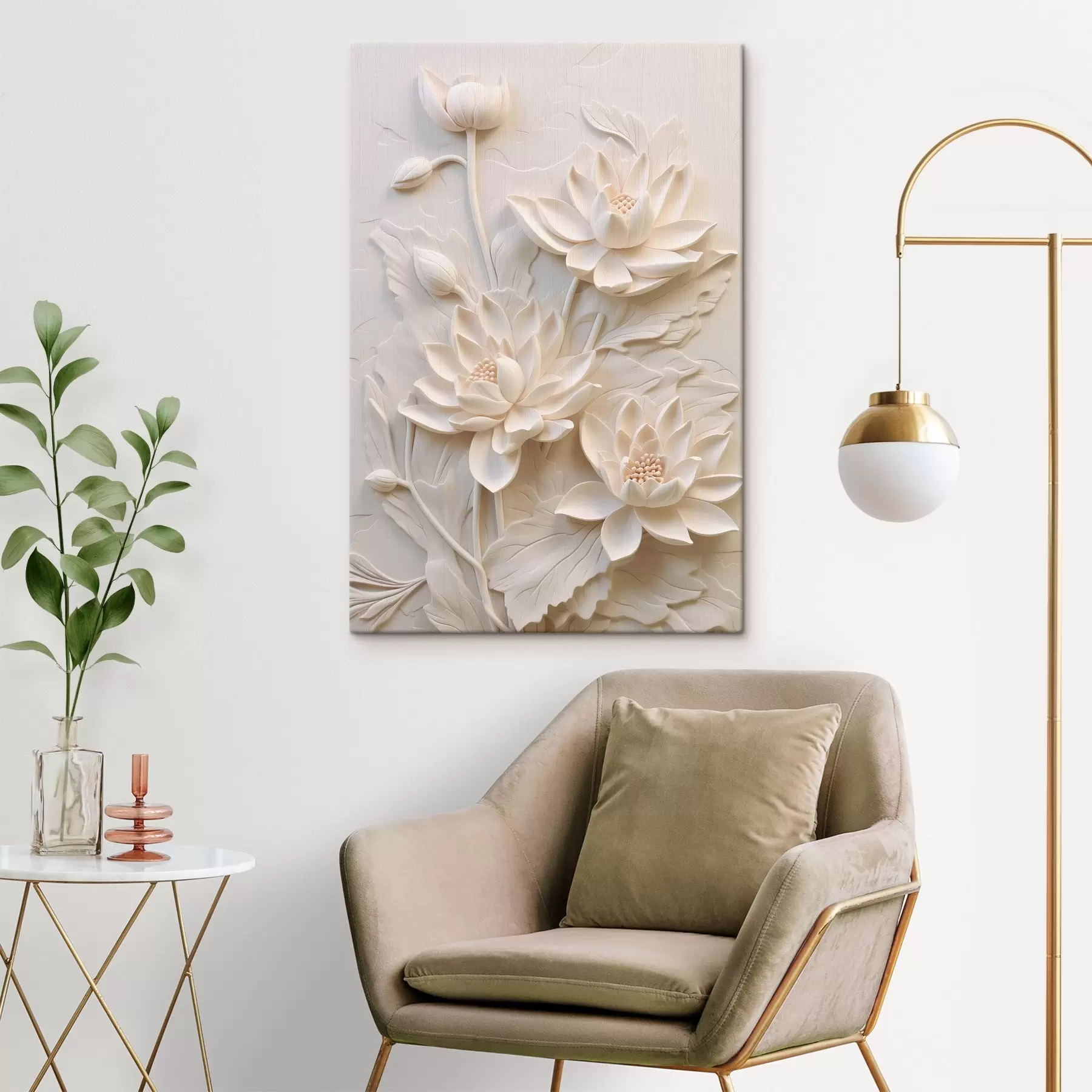  Schilderijen Wit lijstwerk, imitatie, bloemen s43334