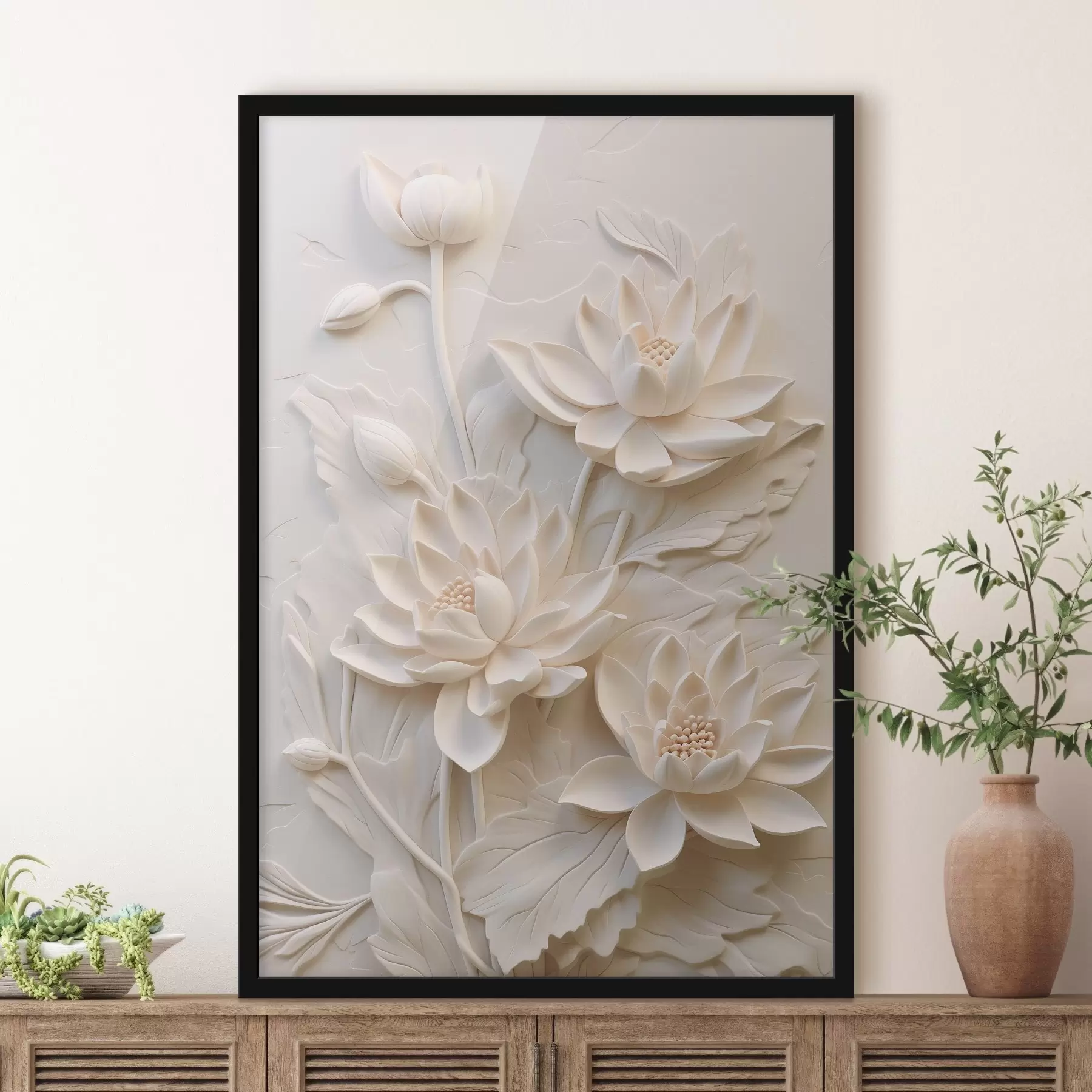 Fotobehang Wit lijstwerk, imitatie, bloemen f43334
