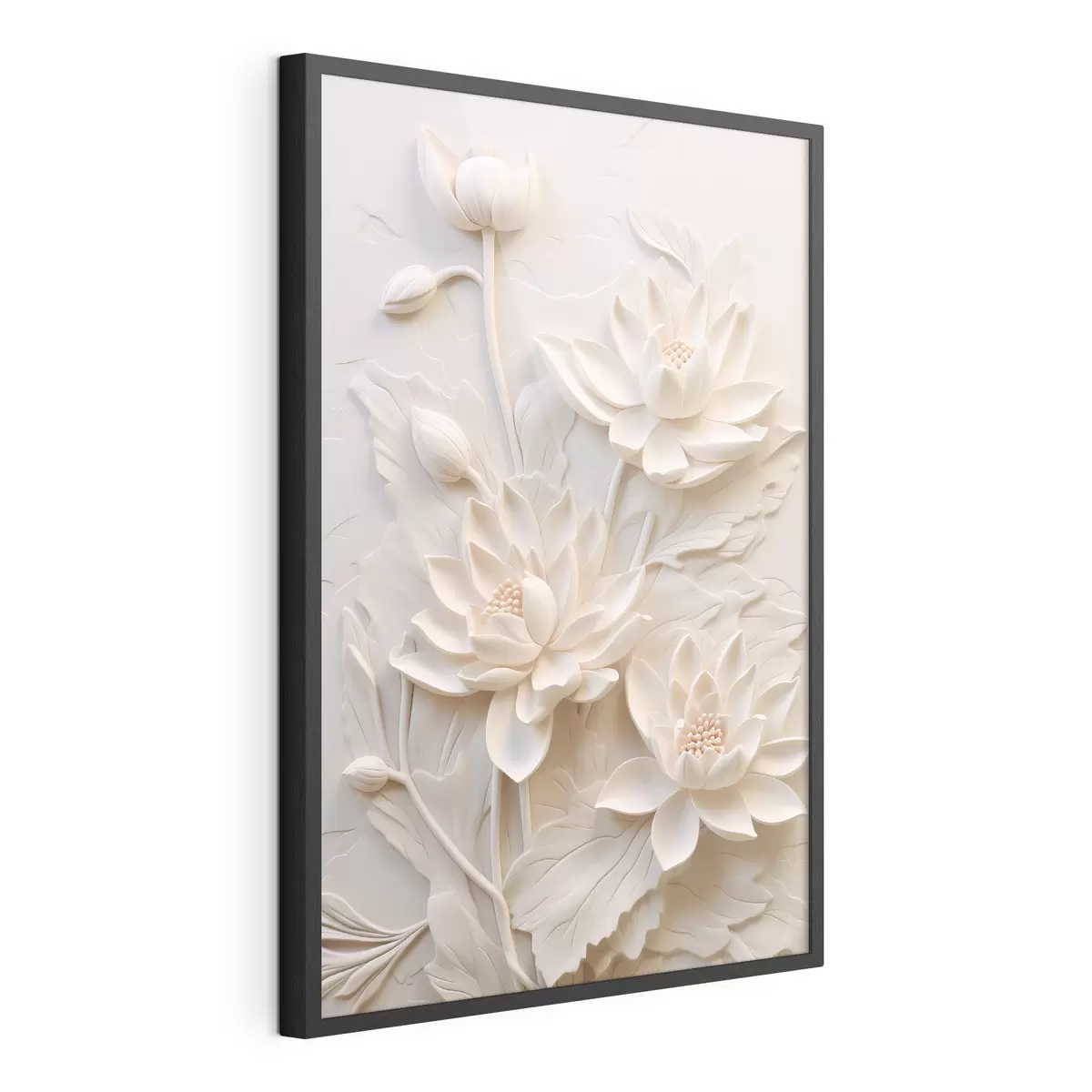 Poster Wit lijstwerk, imitatie, bloemen f43334