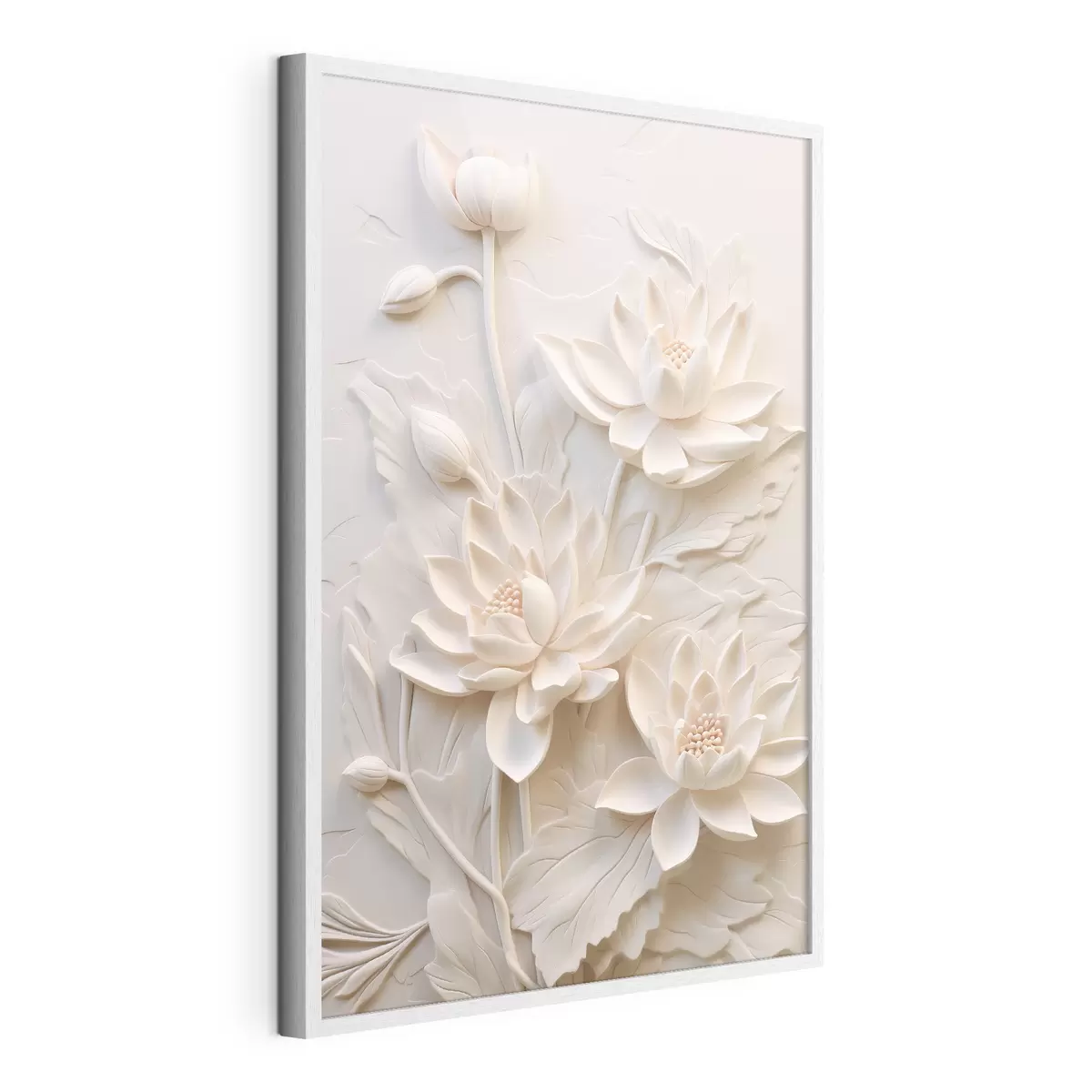 Poster Wit lijstwerk, imitatie, bloemen f43334