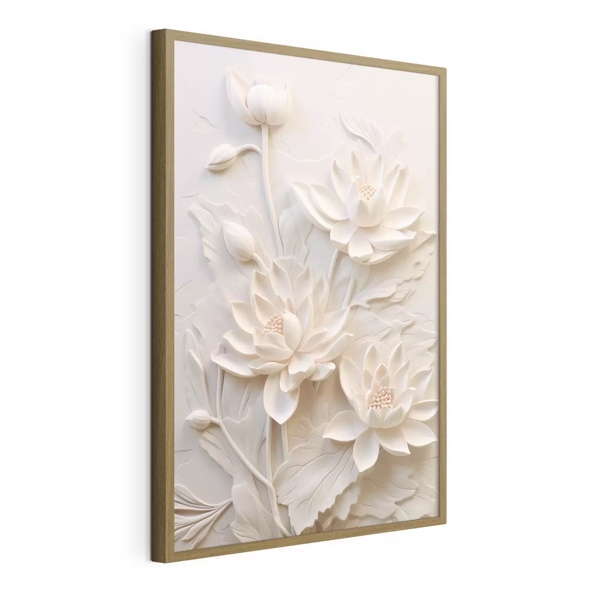 Poster Wit lijstwerk, imitatie, bloemen f43334
