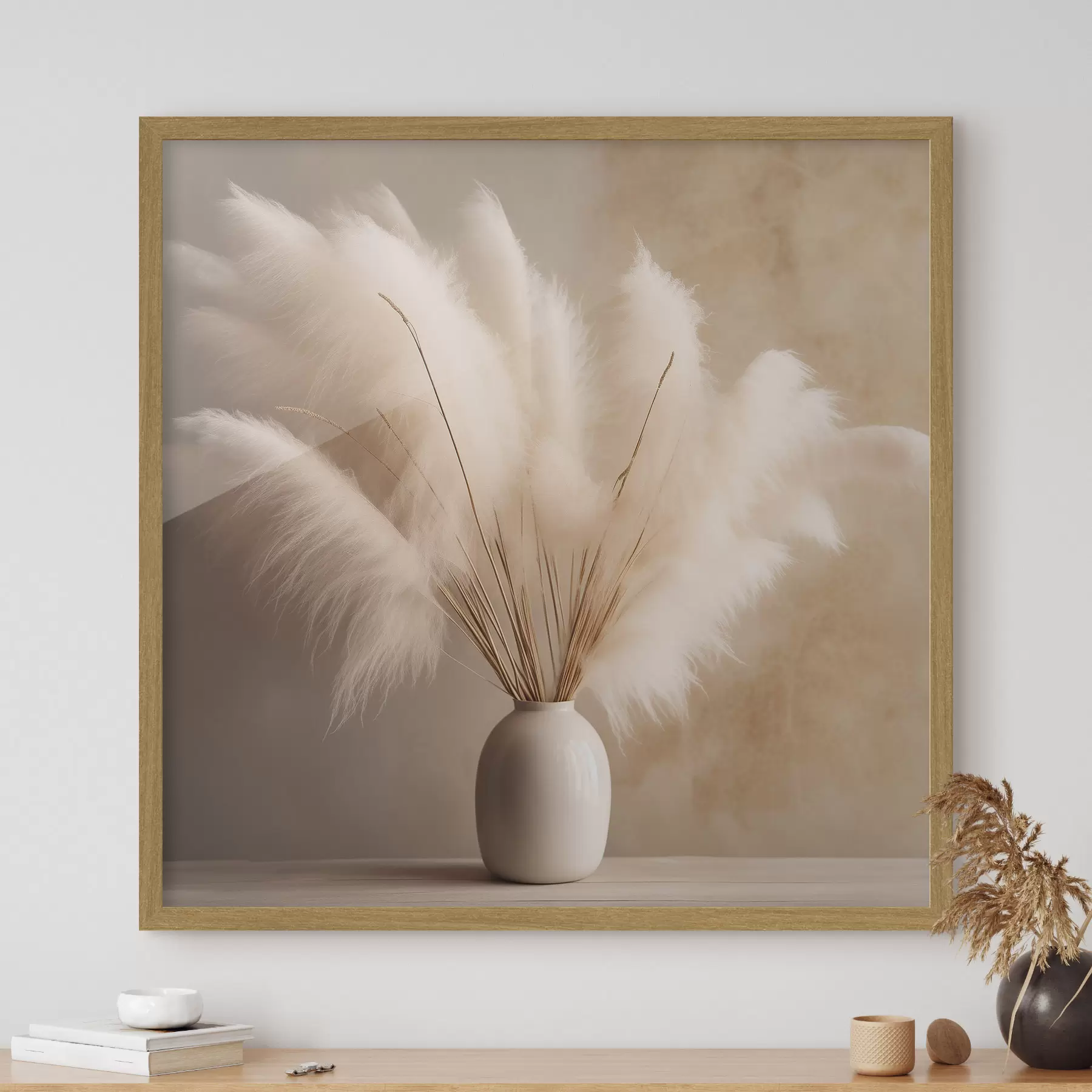 Fotobehang Pluizige takken riet in een vaas op tafel f43338