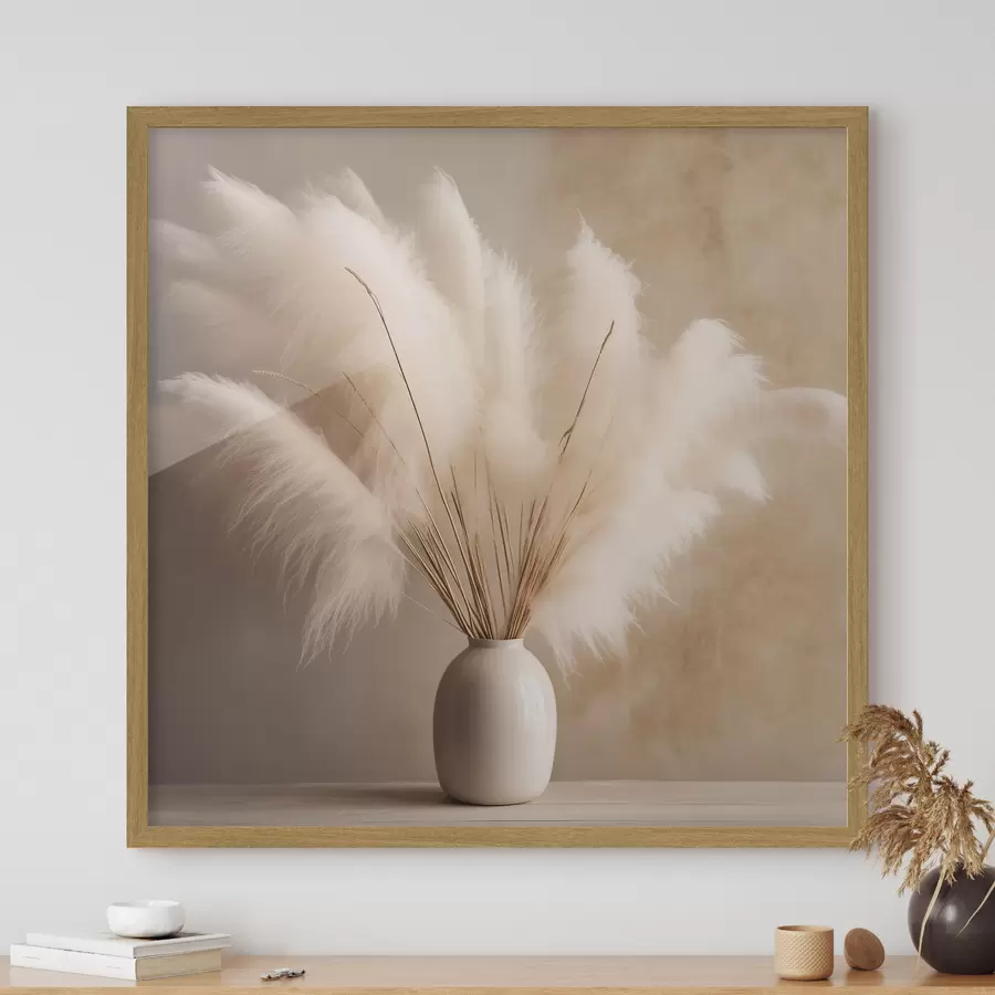 Fotobehang Pluizige takken riet in een vaas op tafel f43338