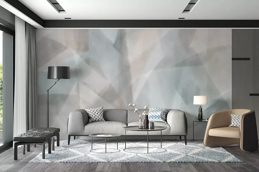 Fotobehang Abstracte geometrische vormen met aquareleffect, zachte pastelkleuren w08919