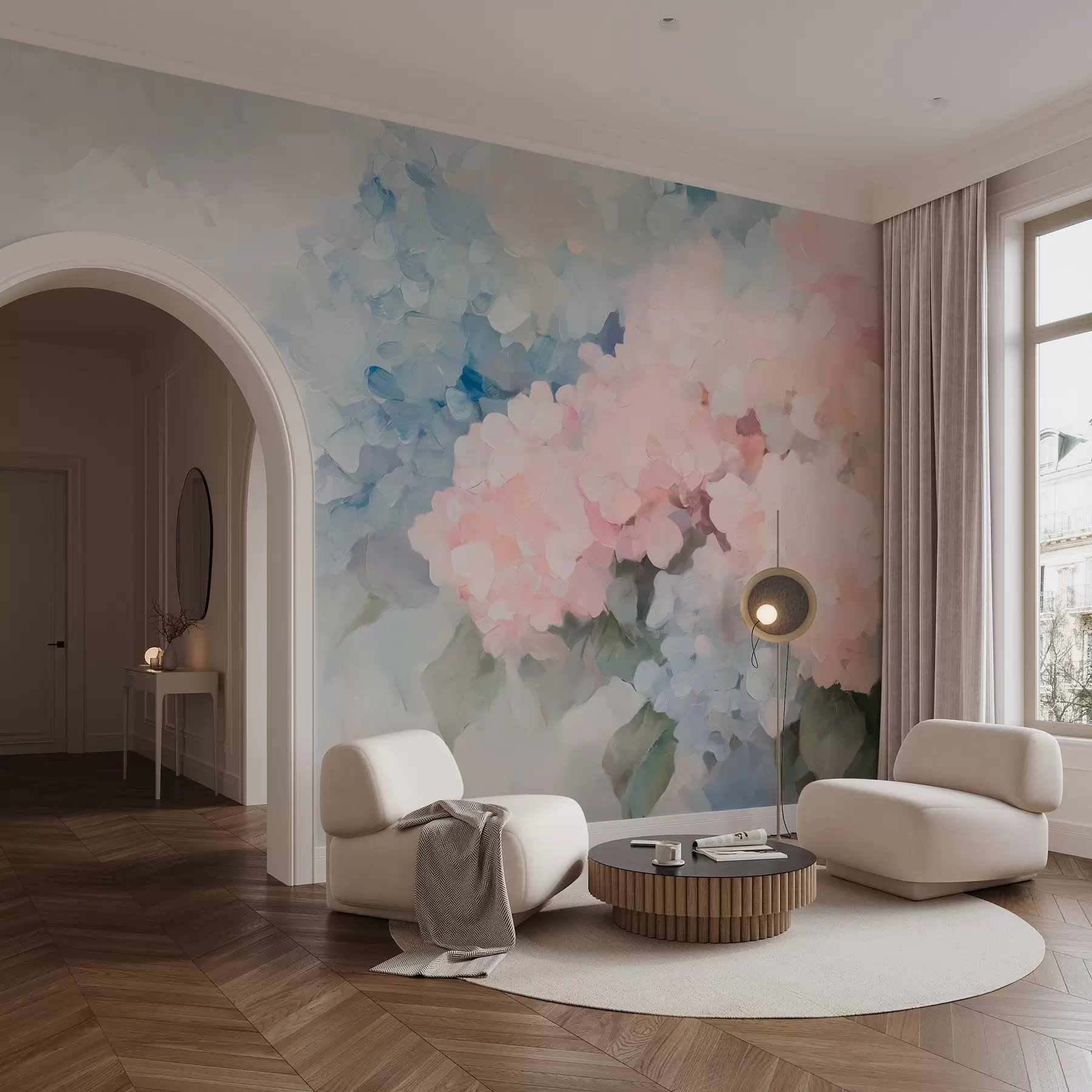 Fotobehang Delicate hortensia's in acrylstijl w08923
