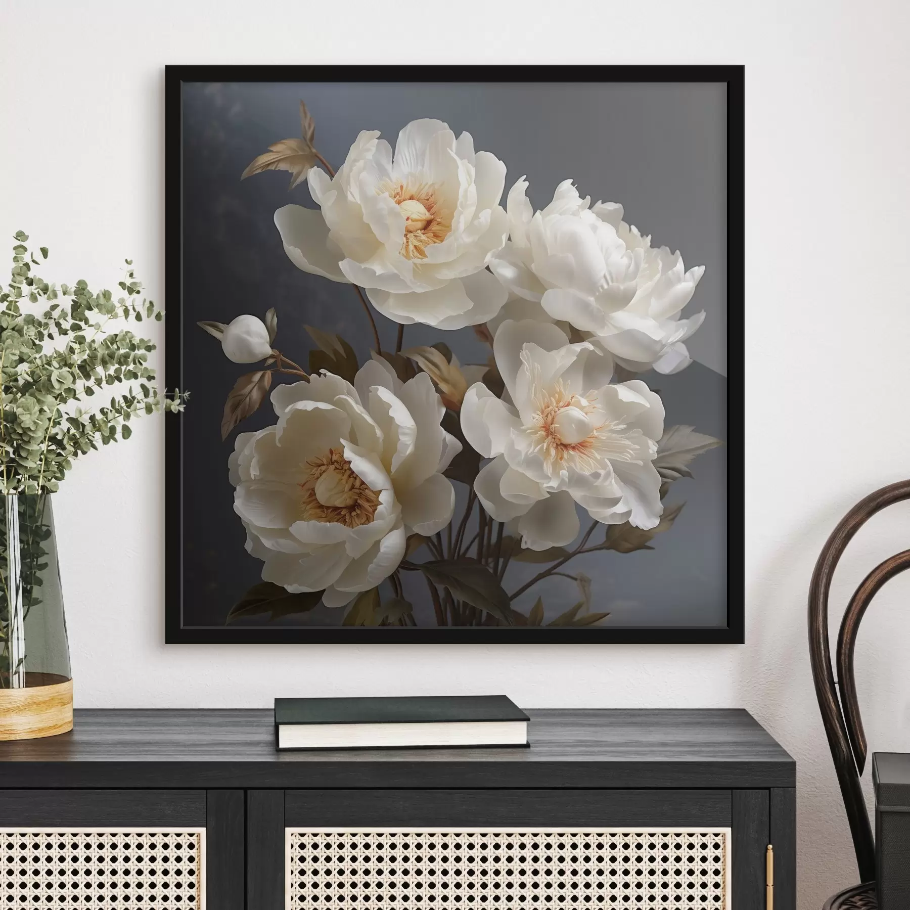 Fotobehang Samenstelling van witte pioenen f43368