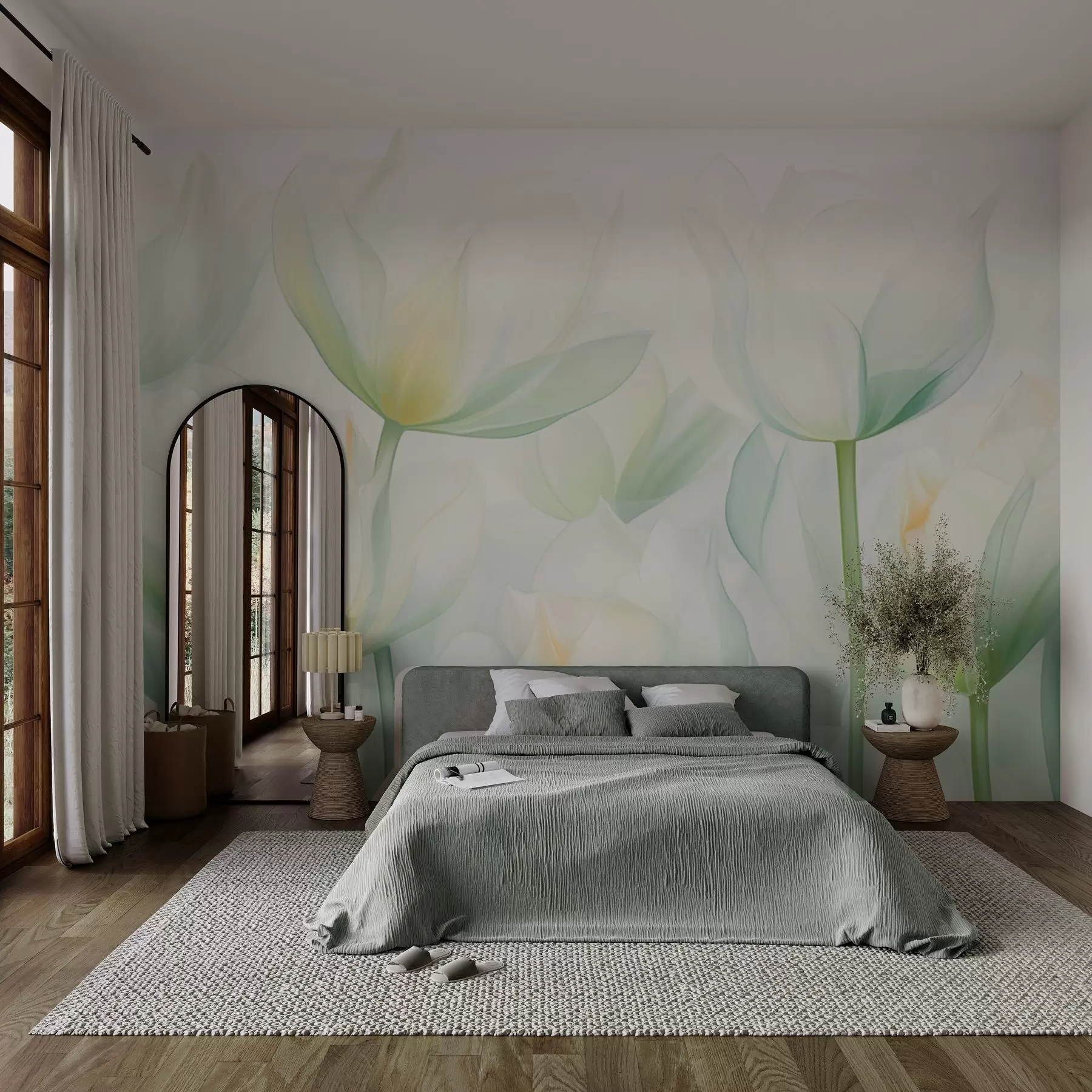 Fotobehang Delicate groene tulpen w03442