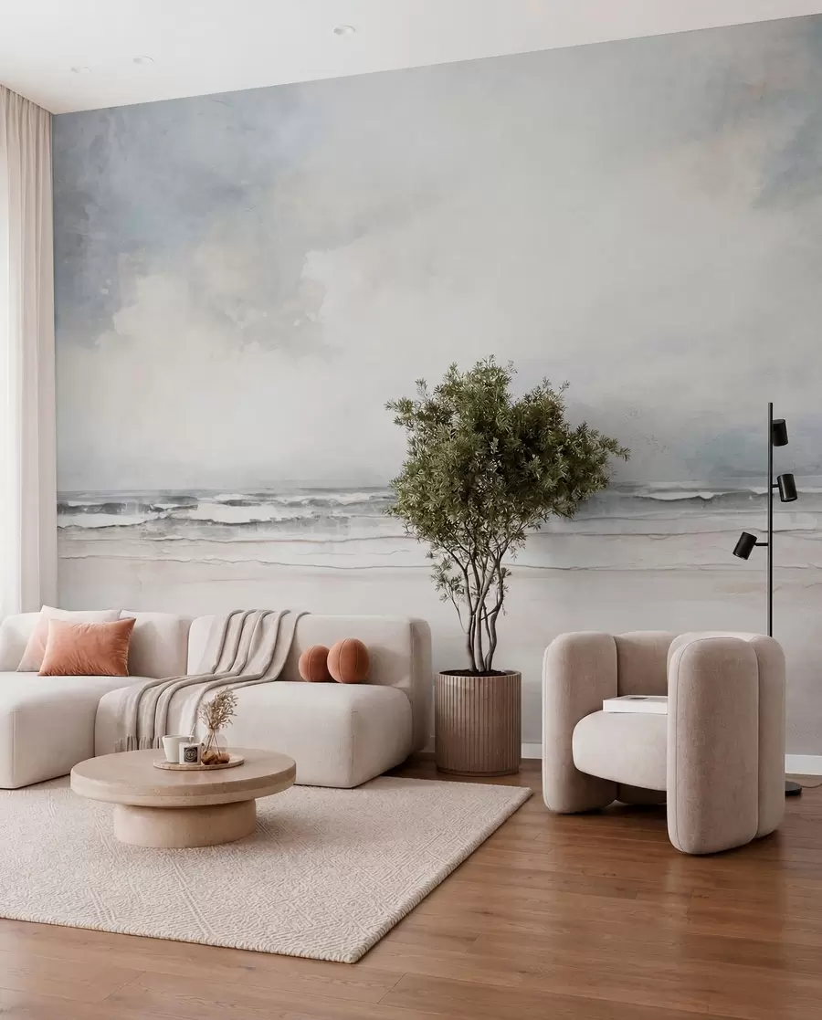 Fotobehang Zilveren zeehorizon w03441