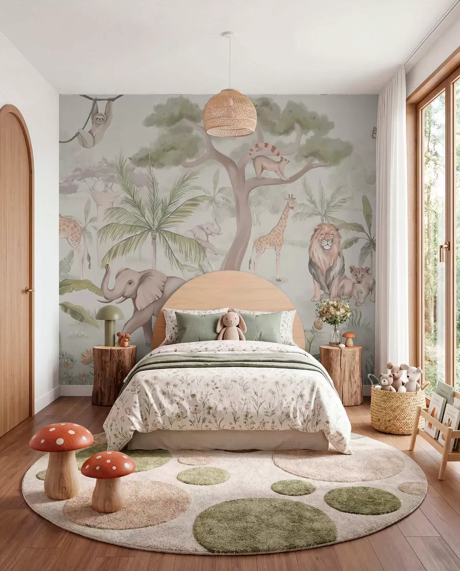 Fotobehang Panorama van jungle met dieren w03444