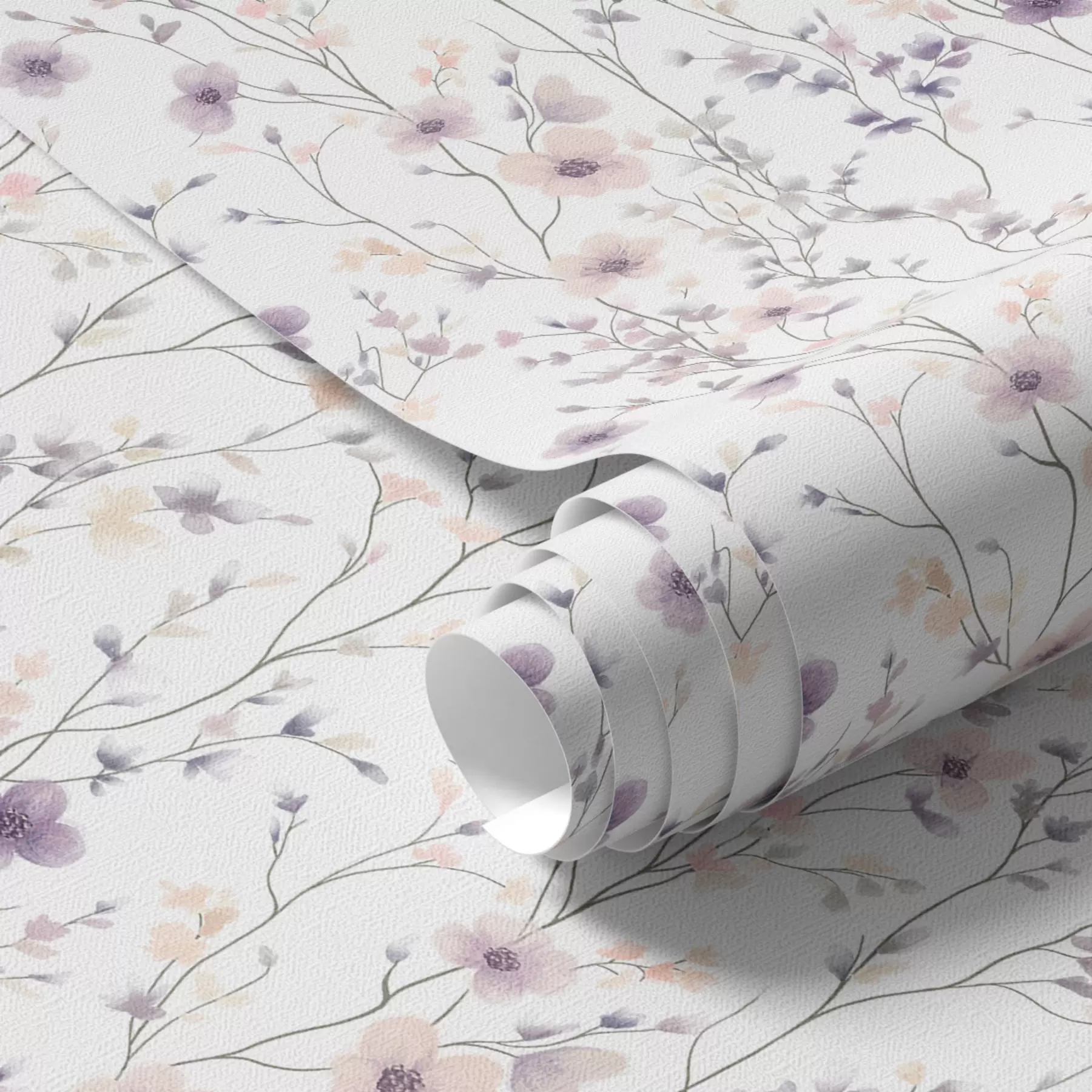 Fotobehang Kleine wilde bloemen met dunne stengels op lichte achtergrond a00003