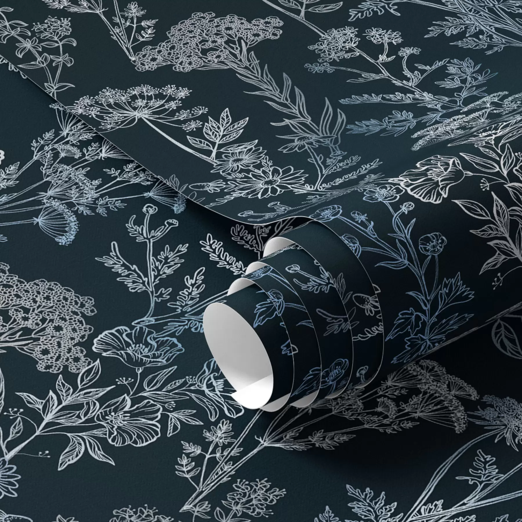 Fotobehang Witte en blauwe planten op een donkere achtergrond a00029