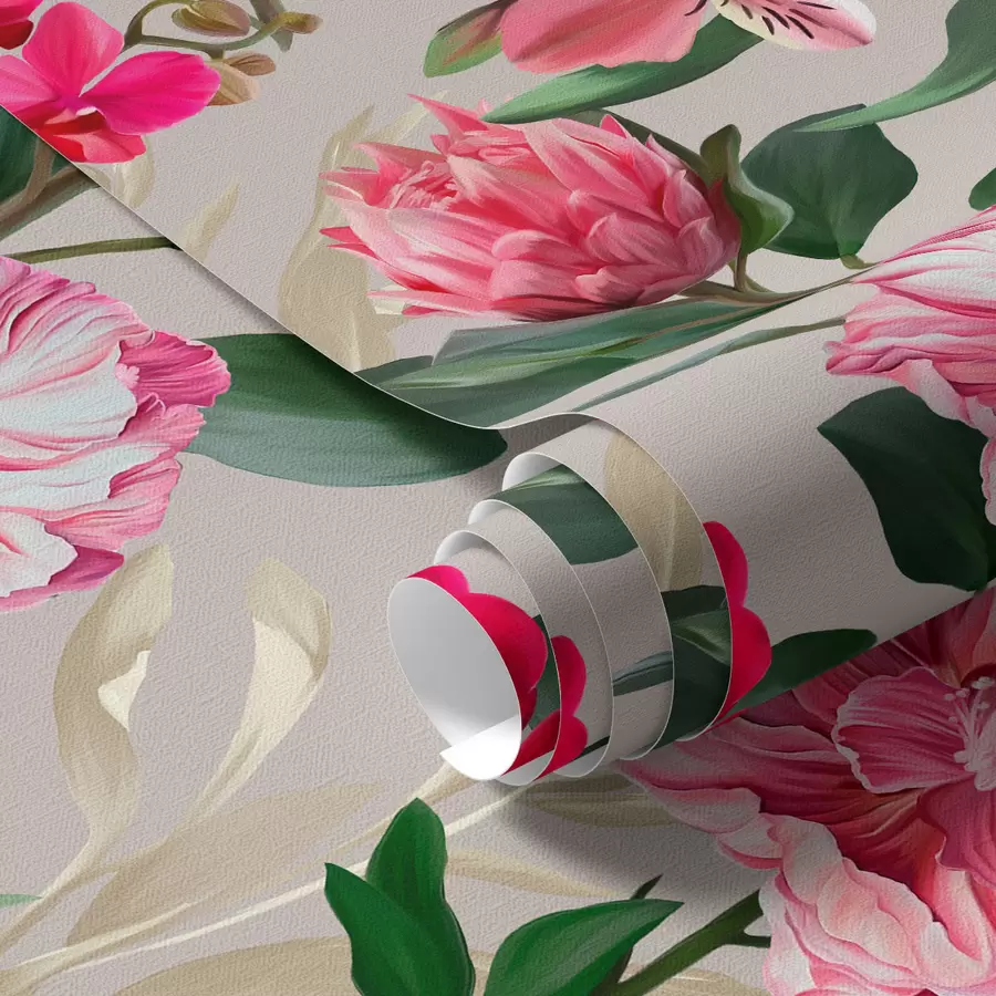 Fotobehang Delicate roze bloemen op lichte achtergrond a00094