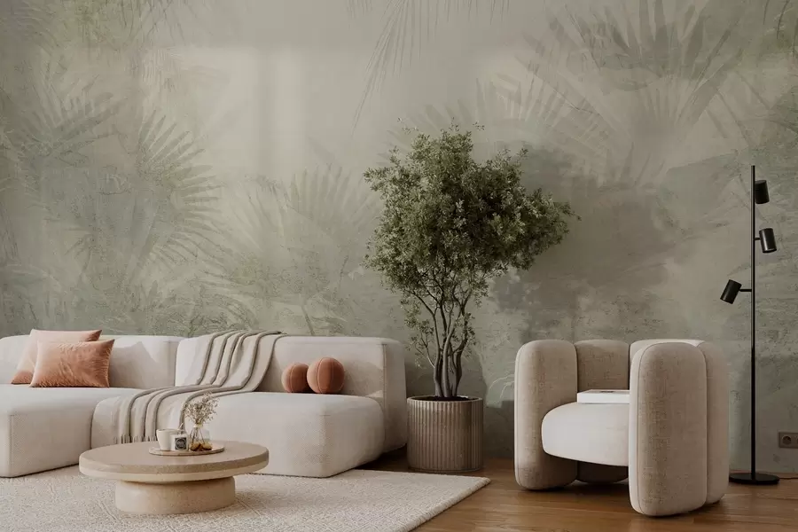 Fotobehang Tropisch retrobehang met structuur in beige tinten w03399