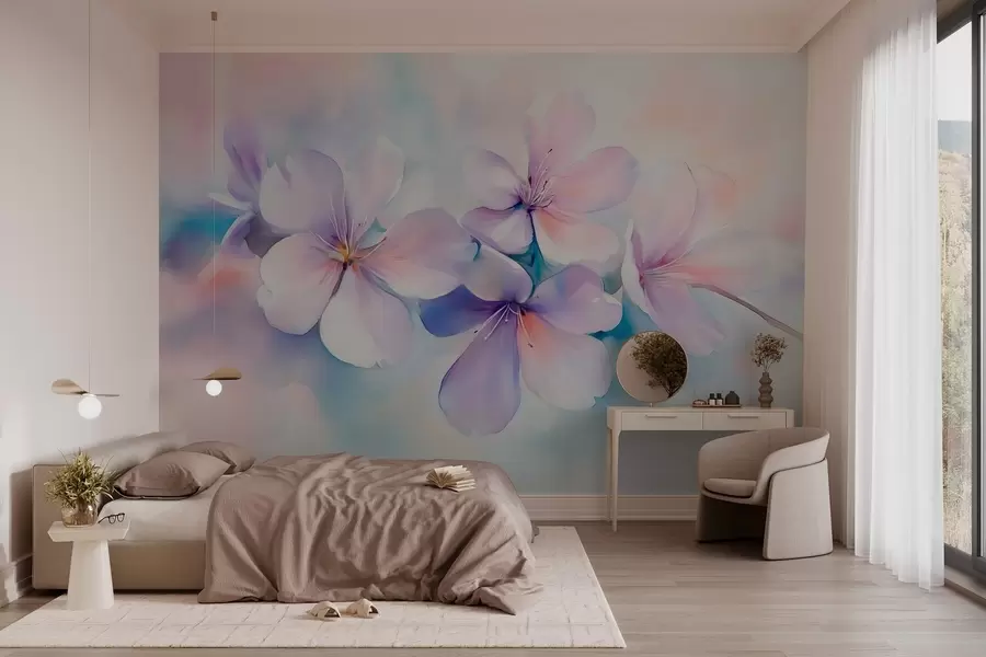 Fotobehang Delicate tak met bloemen in aquarelstijl w03450