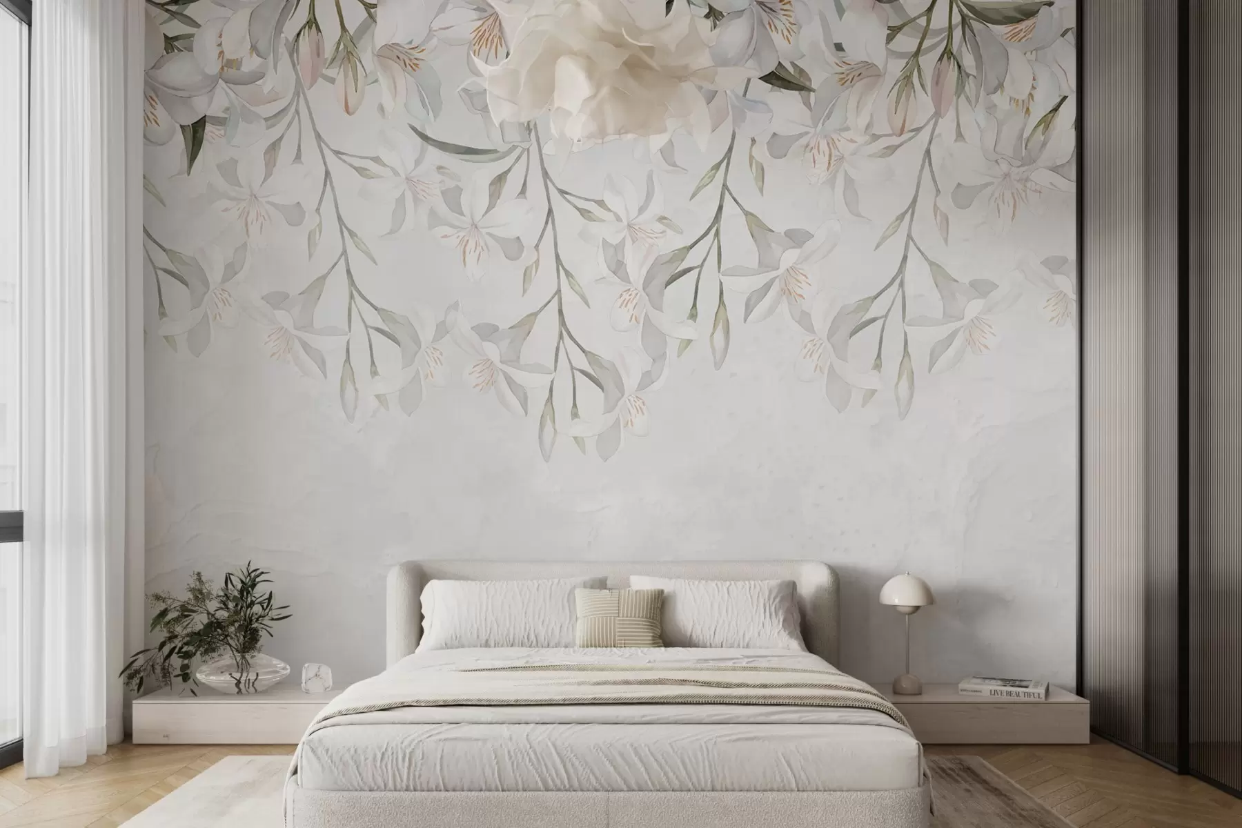Fotobehang Delicate jasmijnbloemen van bovenaf w03482