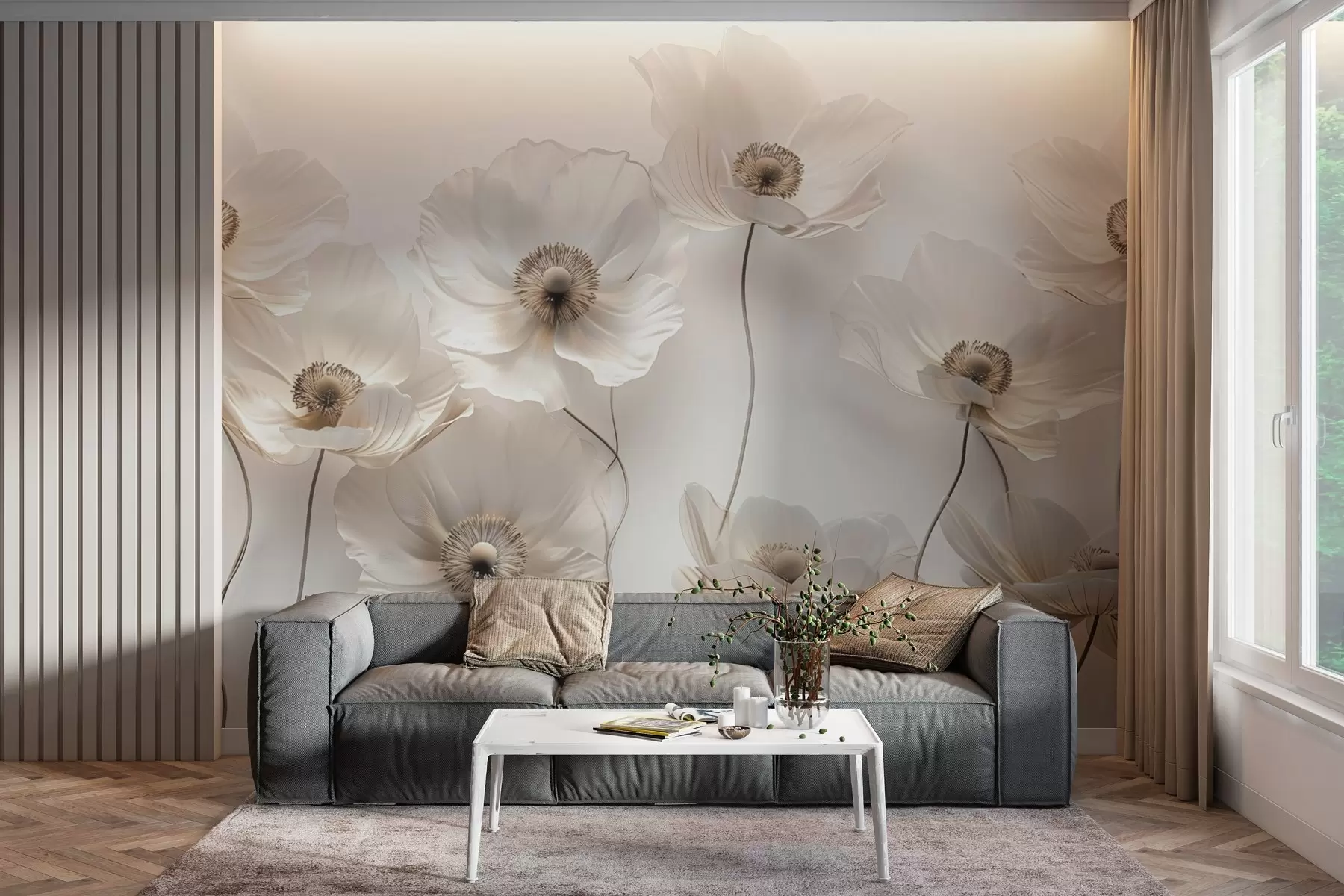 Fotobehang Delicate bloemen in pastelbeige tinten w03518